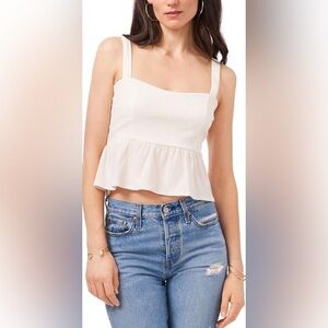 1. STATE Womens Ivory Stretch Peplum-hem Sweetheart Neckline Crop Top XS NWT